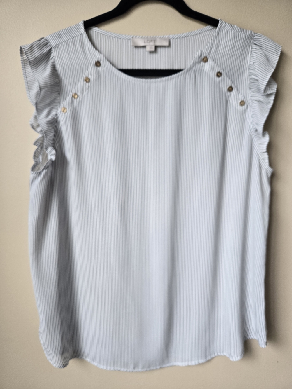 LOFT Light Blue Pinstripe Ruffle Sleeve Shell